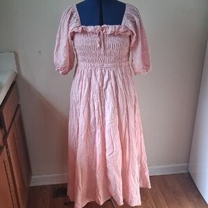 Pink Cotton Smocked Off-Shoulder Womens Maxi Dress